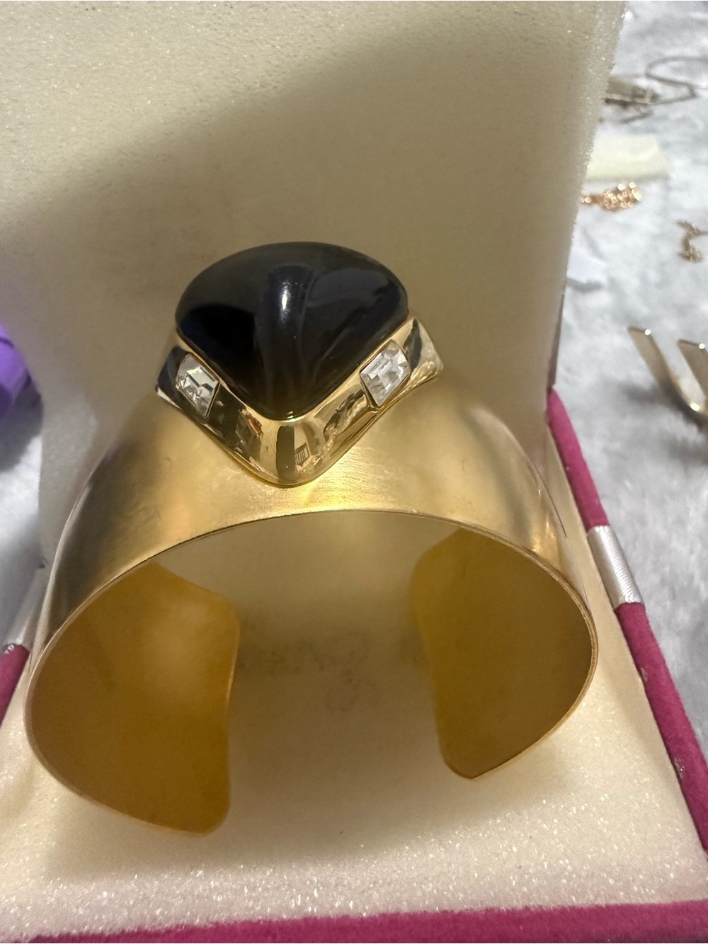 Kenneth Jay Lane Gold Cuff Bracelet with Black Stone